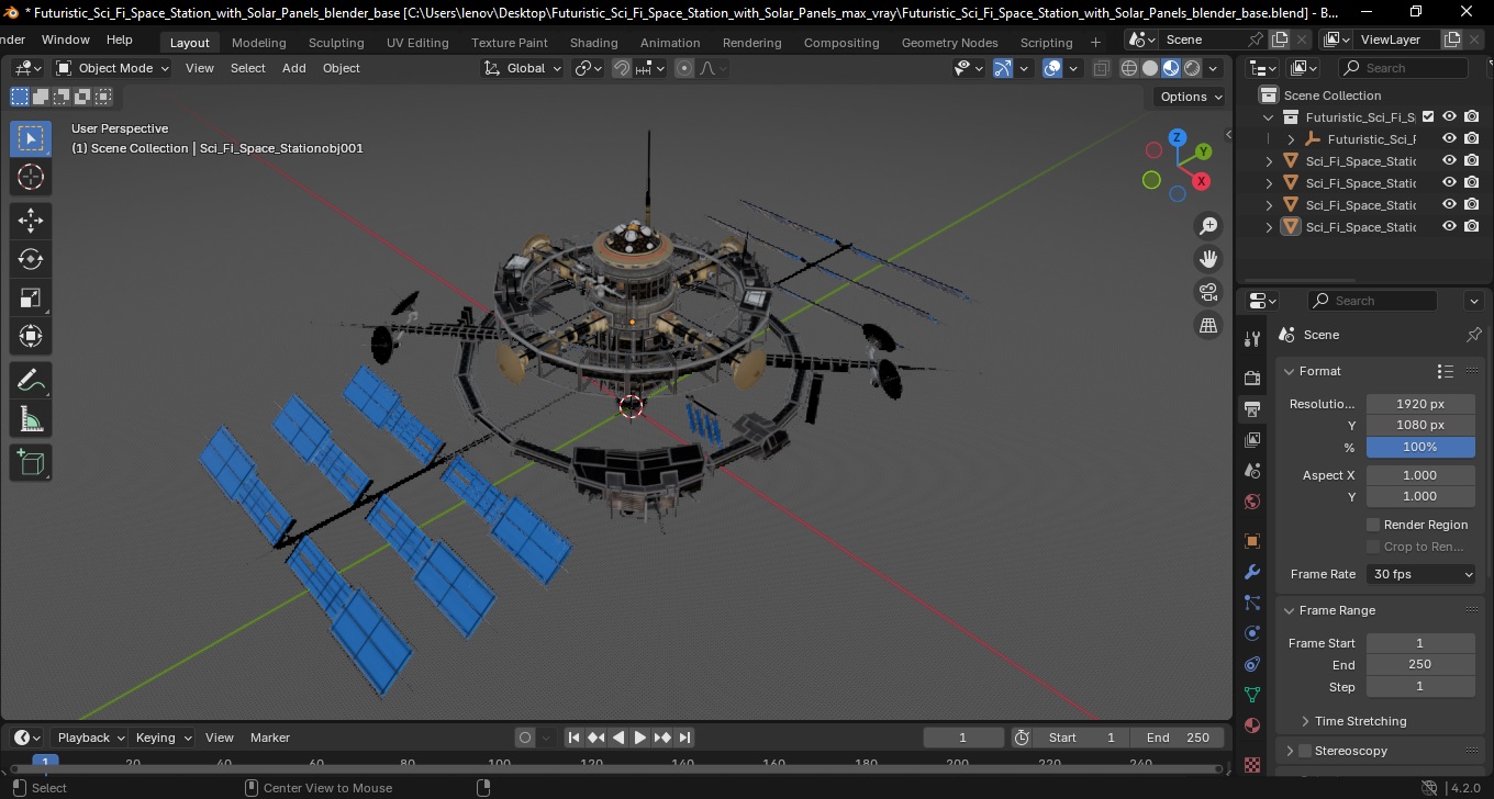 Futuristic Sci Fi Space Station with Solar Panels 3D model