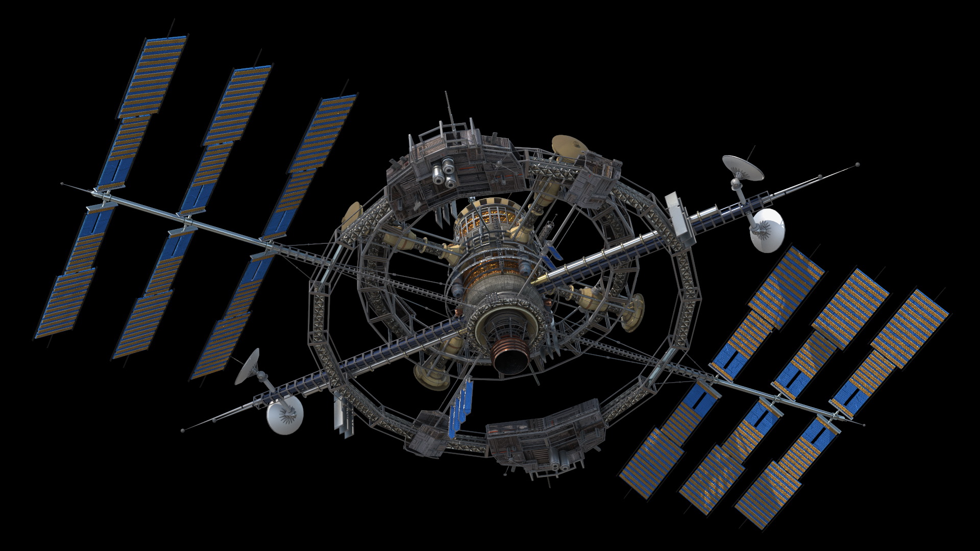 Futuristic Sci Fi Space Station with Solar Panels 3D model