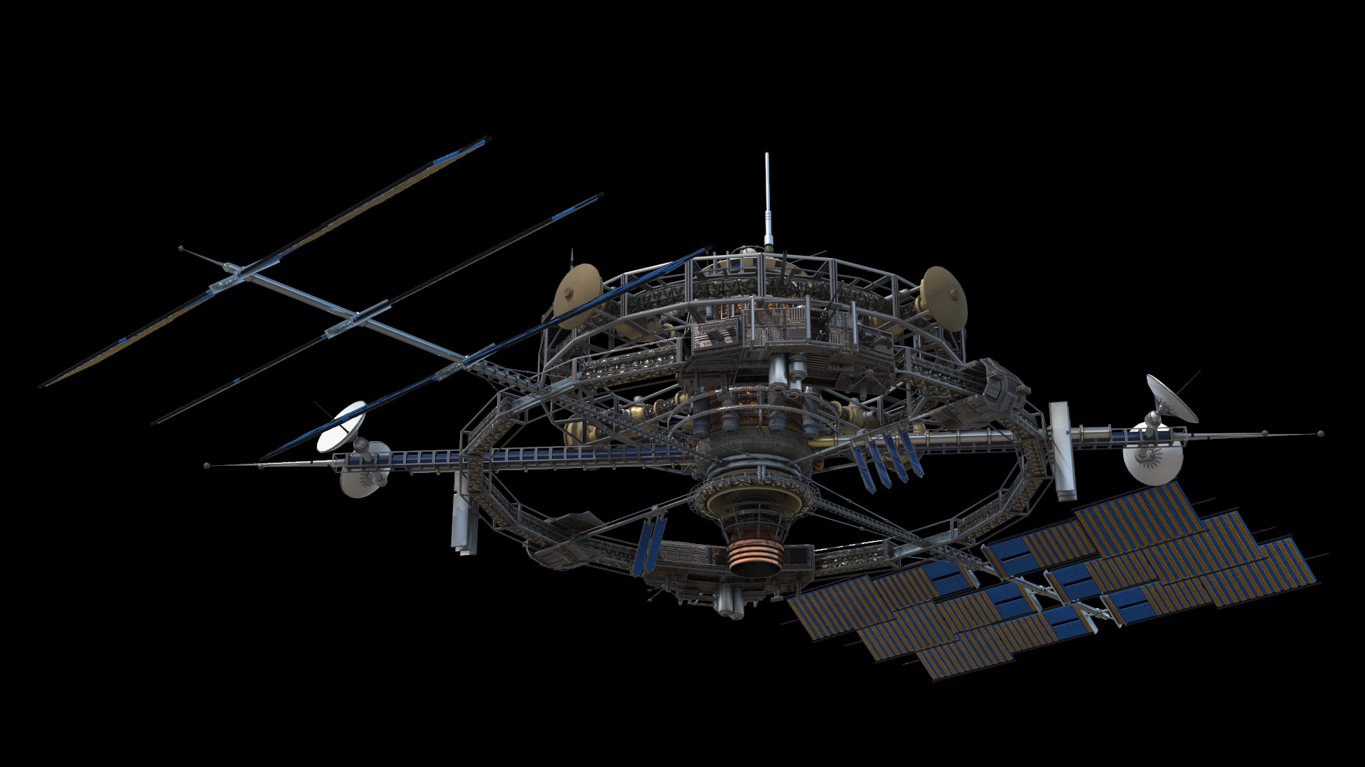 Futuristic Sci Fi Space Station with Solar Panels 3D model