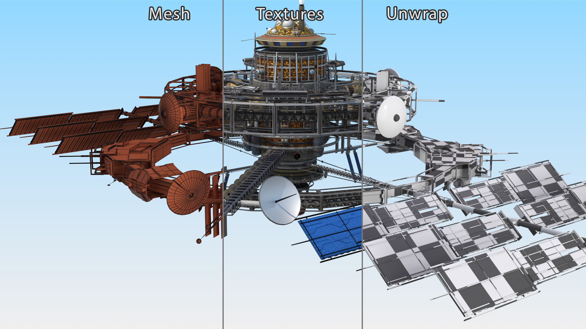 Futuristic Sci Fi Space Station with Solar Panels 3D model