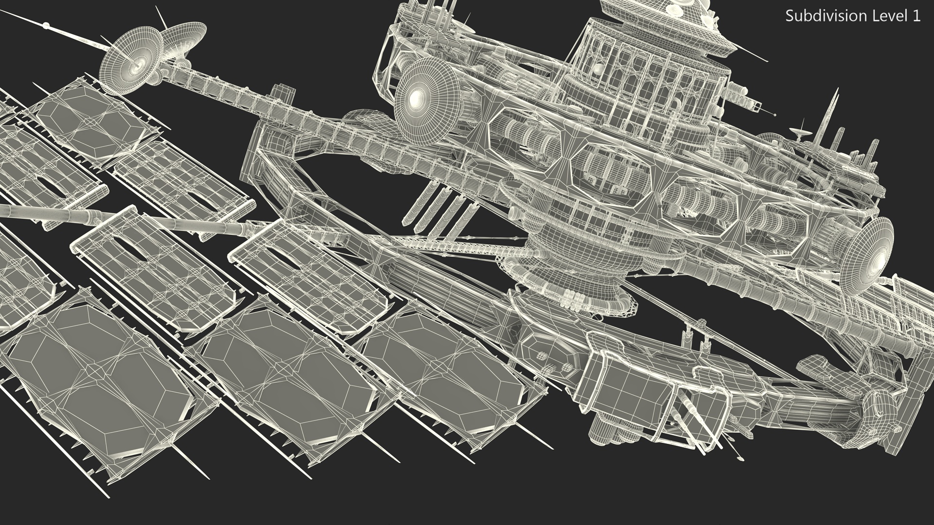 Futuristic Sci Fi Space Station with Solar Panels 3D model
