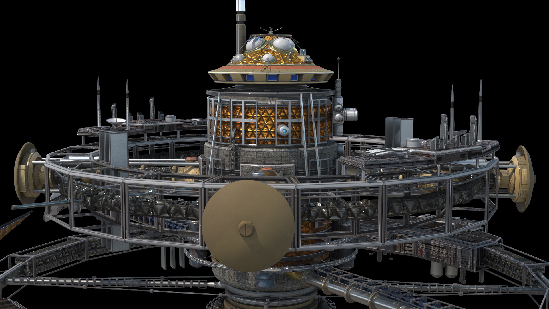 Futuristic Sci Fi Space Station with Solar Panels 3D model