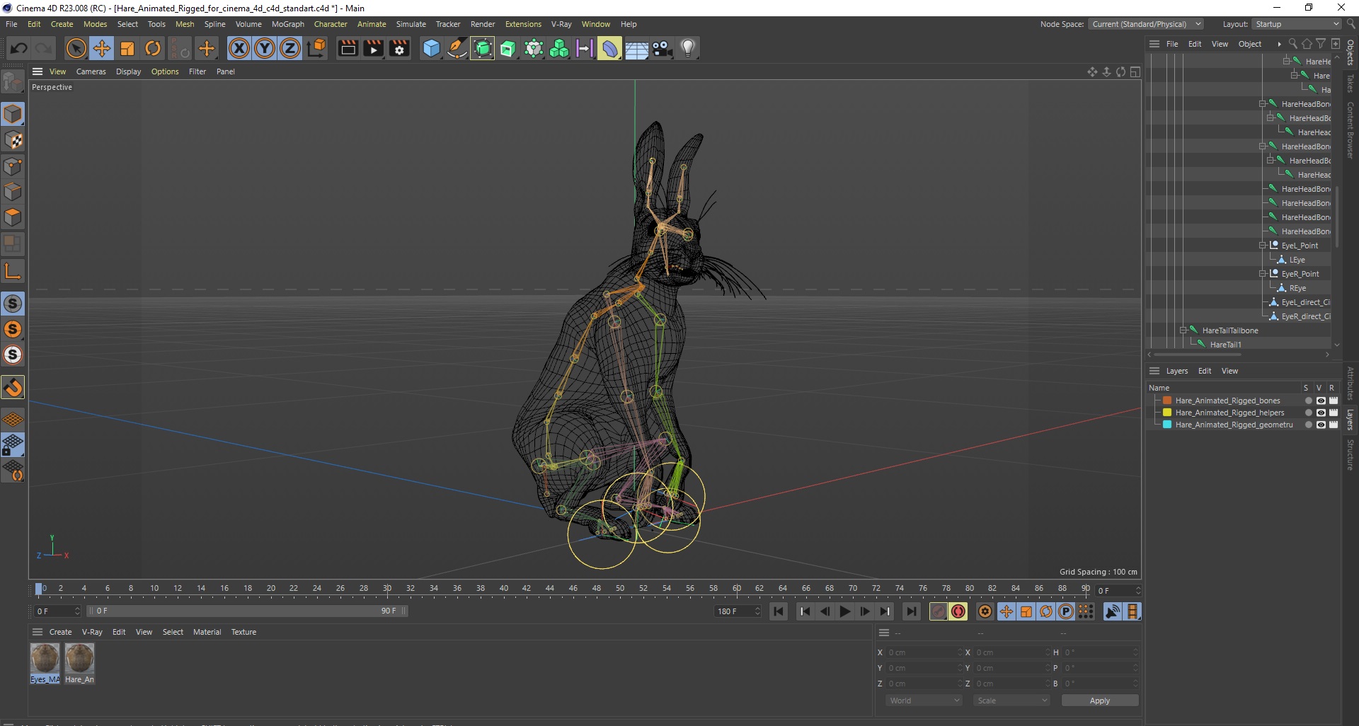 3D model Hare  Animated Rigged for Cinema 4D
