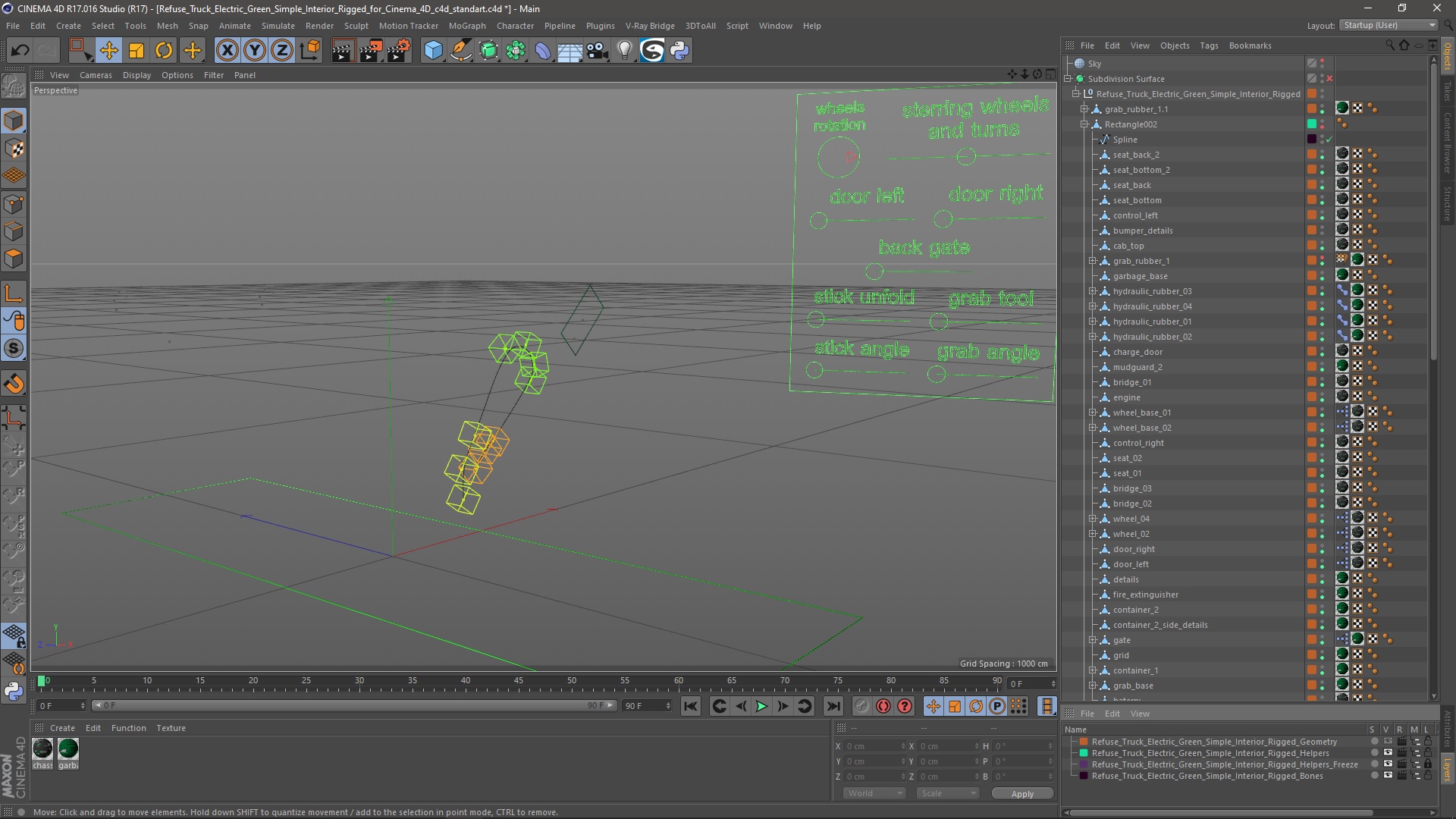 Refuse Truck Electric Green Simple Interior Rigged for Cinema 4D 3D model