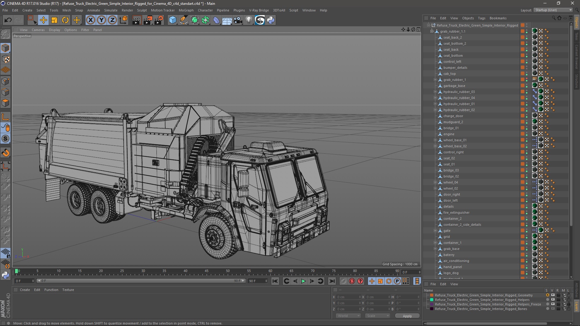Refuse Truck Electric Green Simple Interior Rigged for Cinema 4D 3D model
