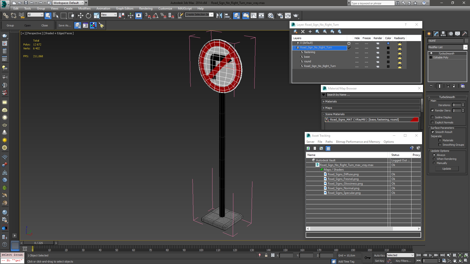 3D Road Sign No Right Turn model