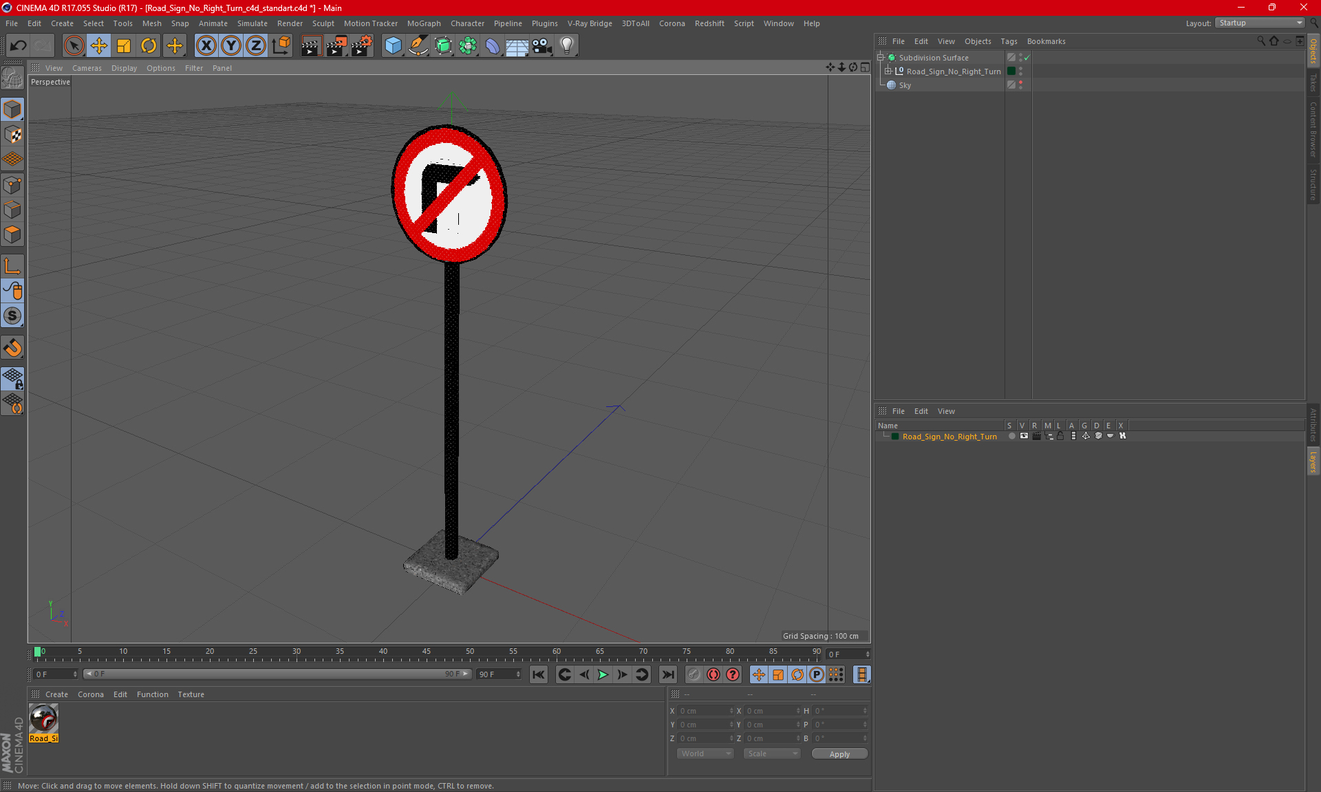 3D Road Sign No Right Turn model