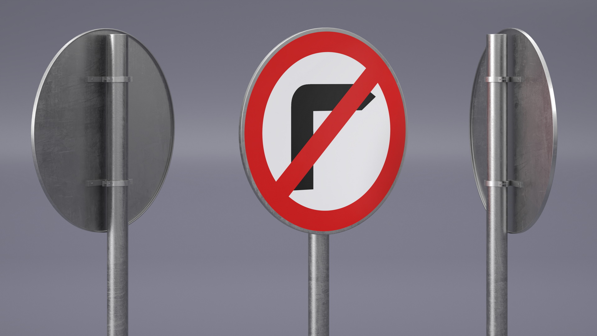 3D Road Sign No Right Turn model