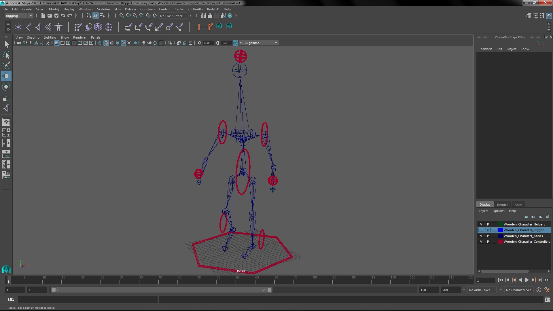 3D Dirty Wooden Character Rigged for Maya model