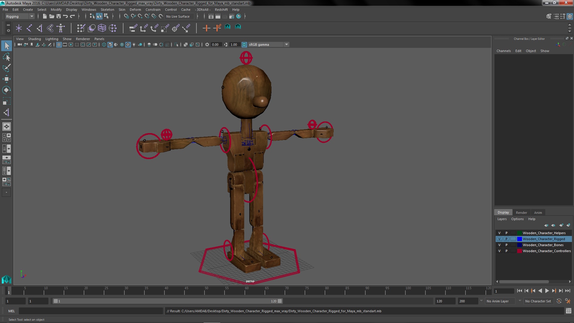 3D Dirty Wooden Character Rigged for Maya model