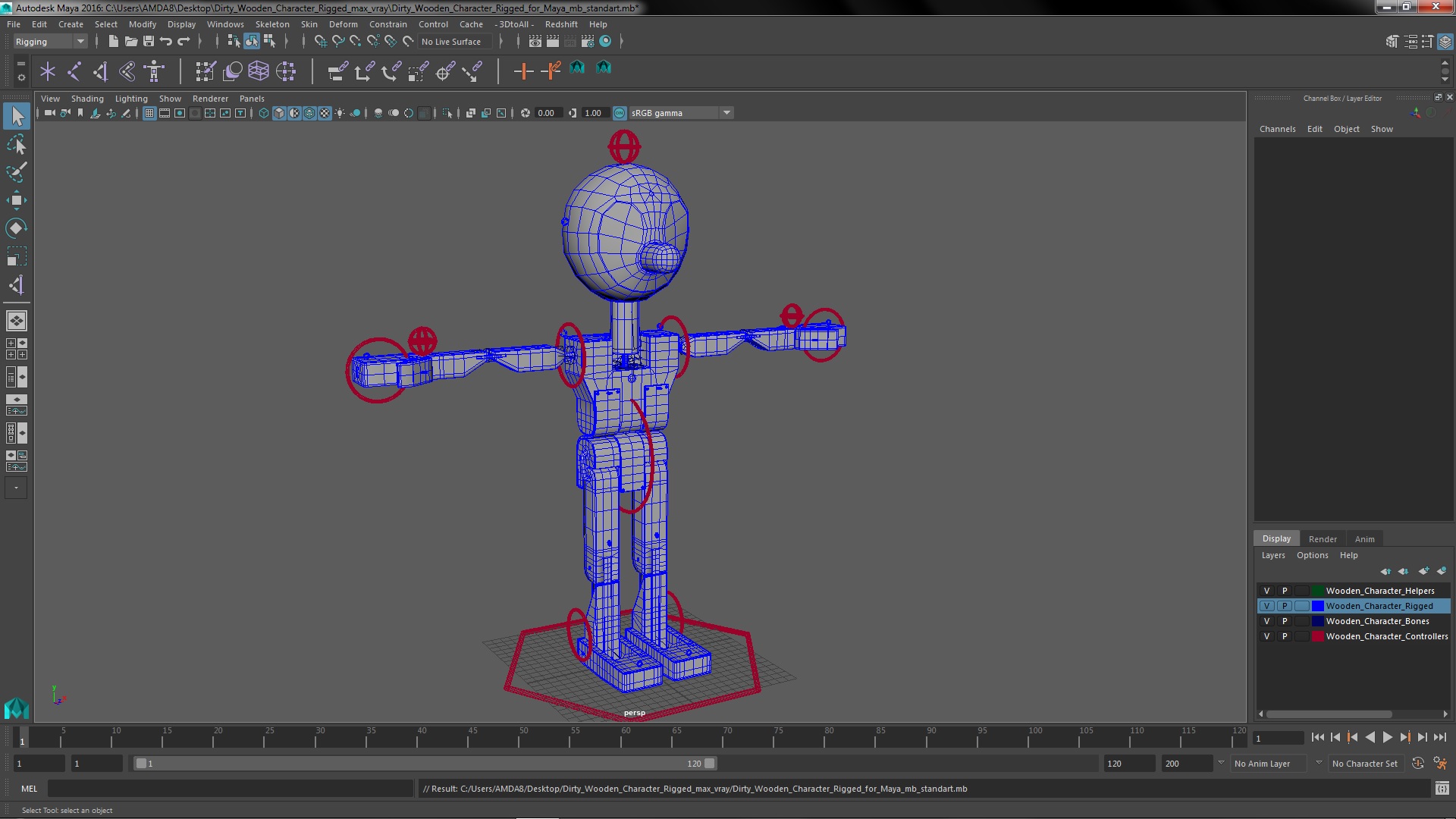 3D Dirty Wooden Character Rigged for Maya model