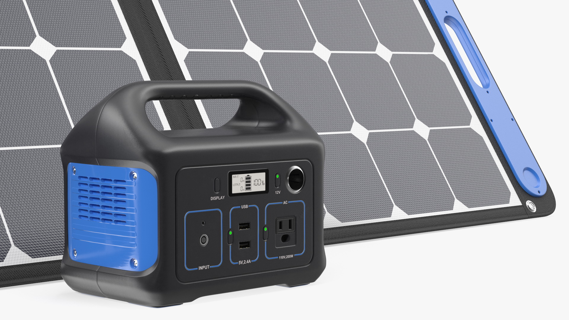 Outdoor Power Storage with Foldable Solar Panel 3D