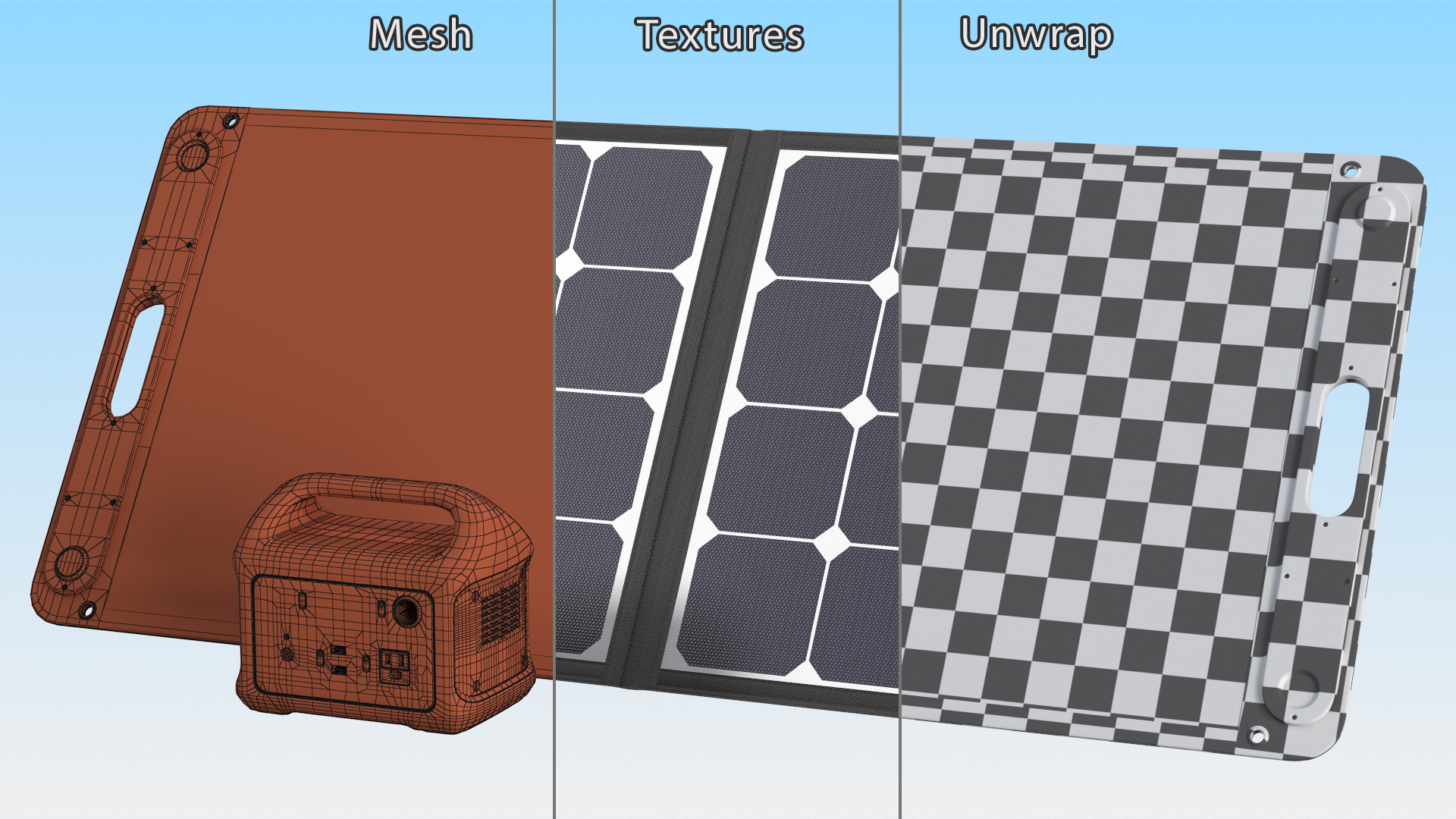 Outdoor Power Storage with Foldable Solar Panel 3D