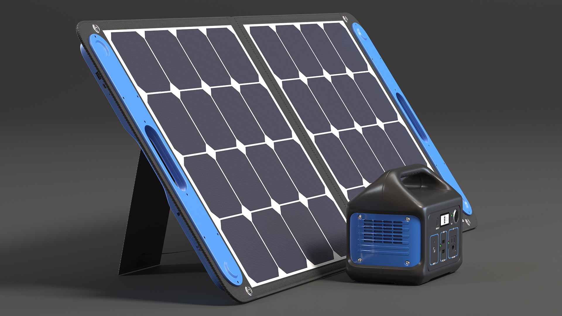 Outdoor Power Storage with Foldable Solar Panel 3D