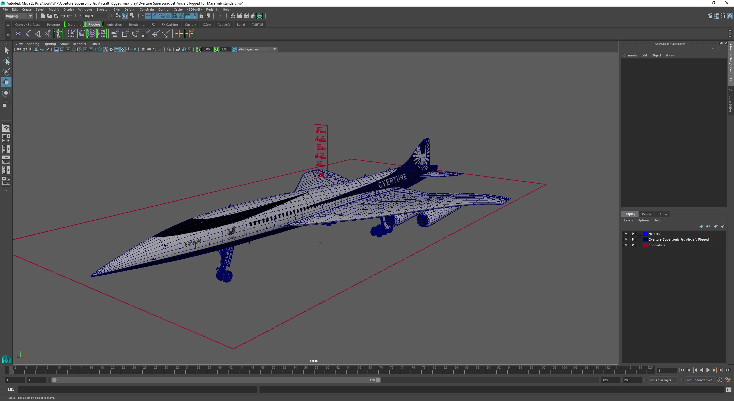 3D Overture Supersonic Jet Aircraft Rigged for Maya model