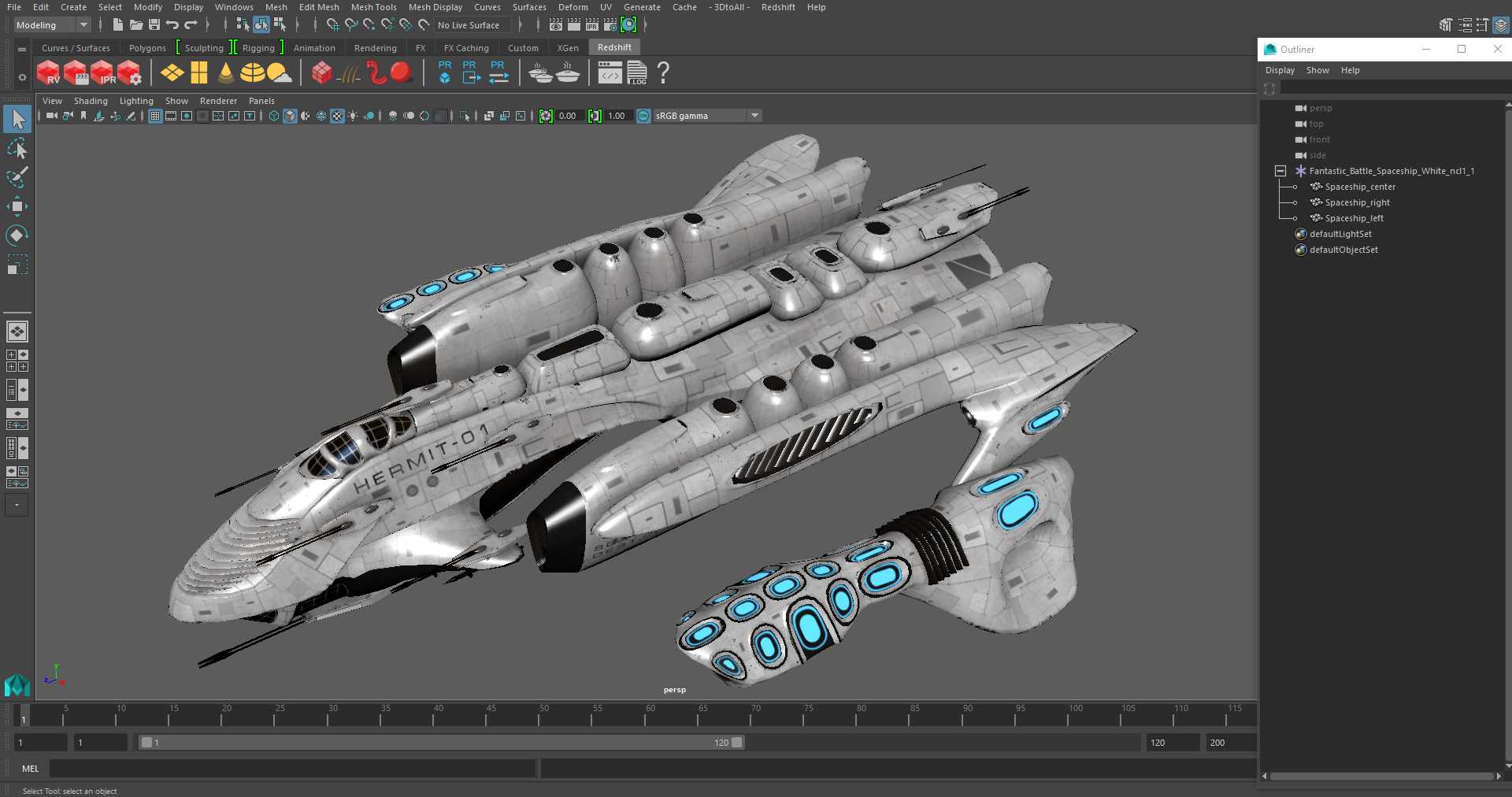 Fantastic Battle Spaceship White 3D