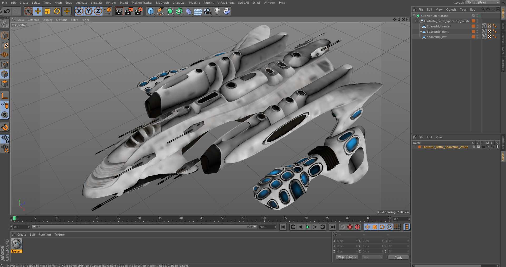 Fantastic Battle Spaceship White 3D
