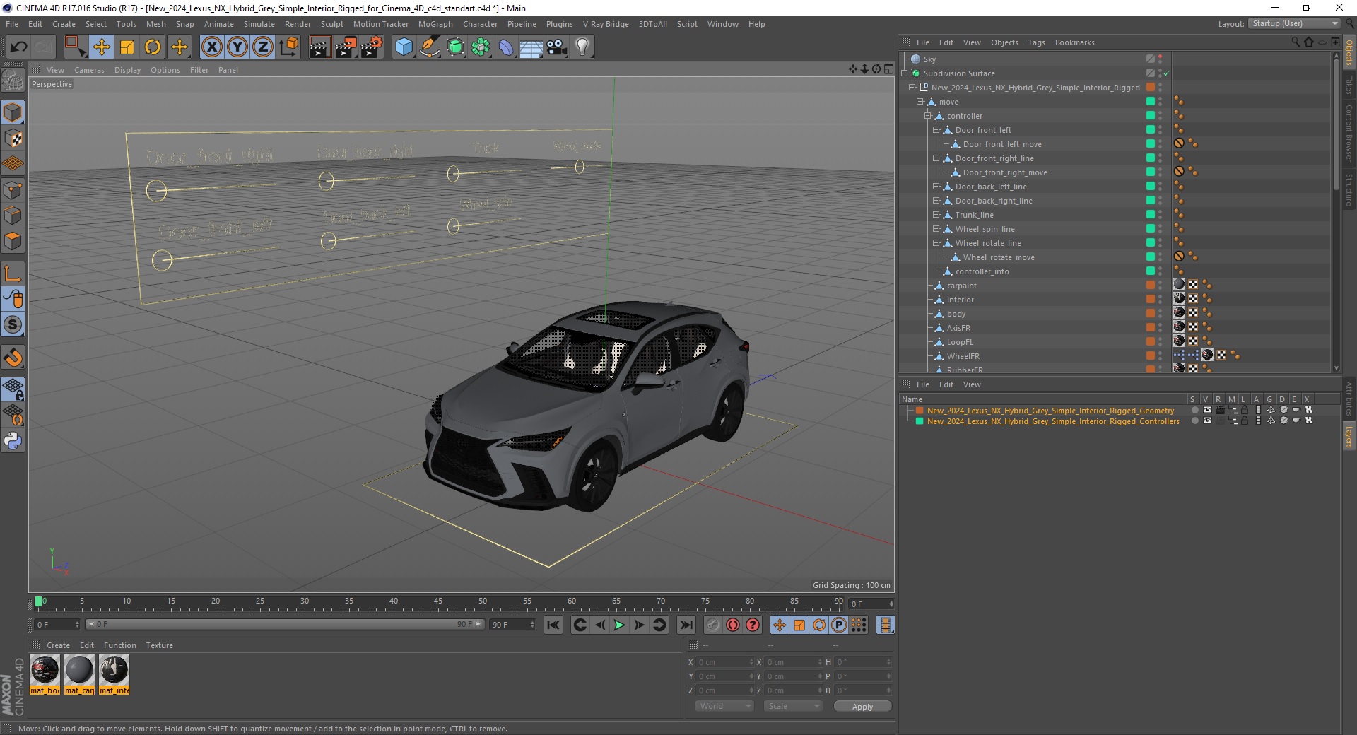 3D New 2024 Lexus NX Hybrid Grey Simple Interior Rigged for Cinema 4D