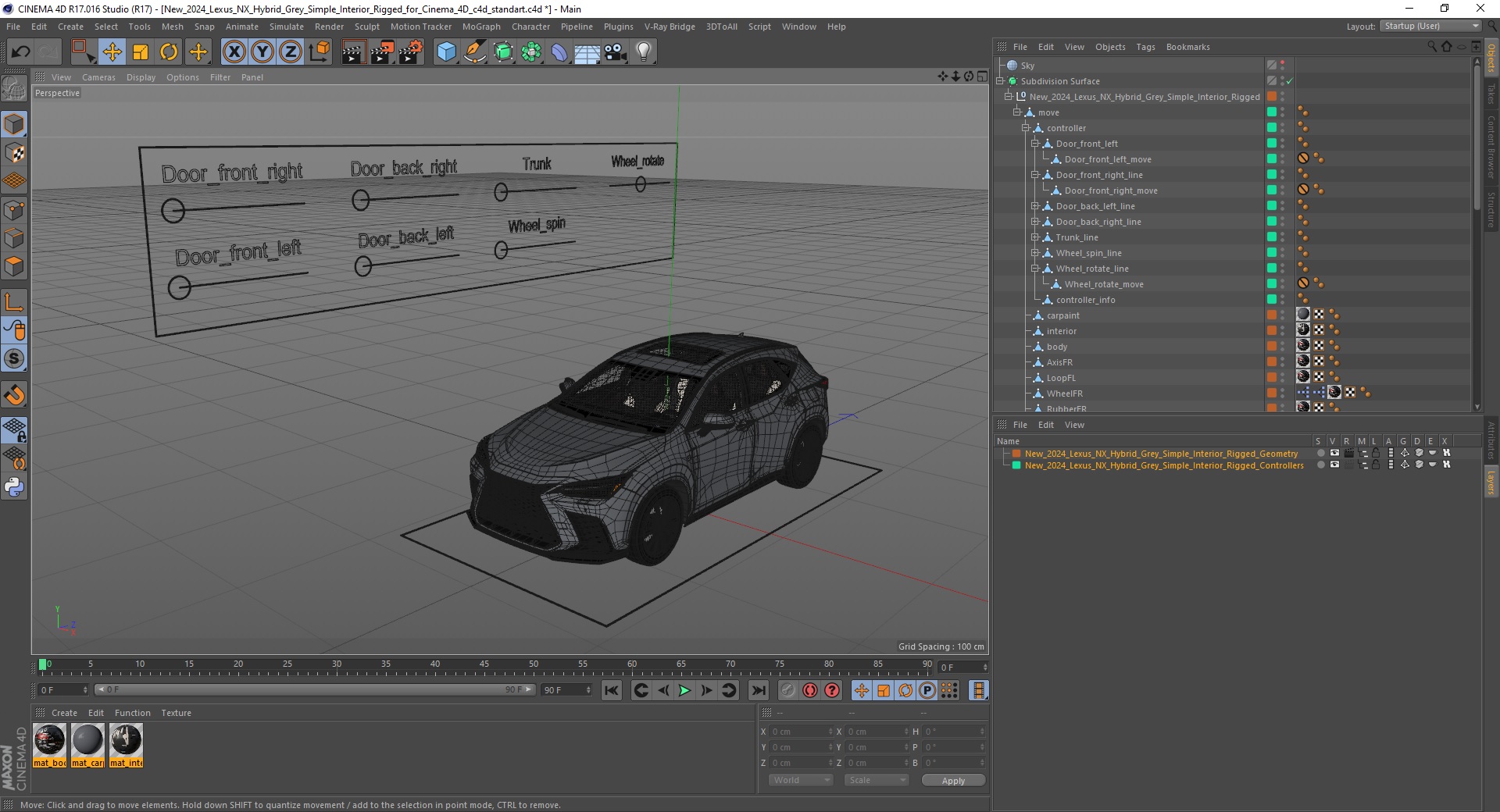3D New 2024 Lexus NX Hybrid Grey Simple Interior Rigged for Cinema 4D