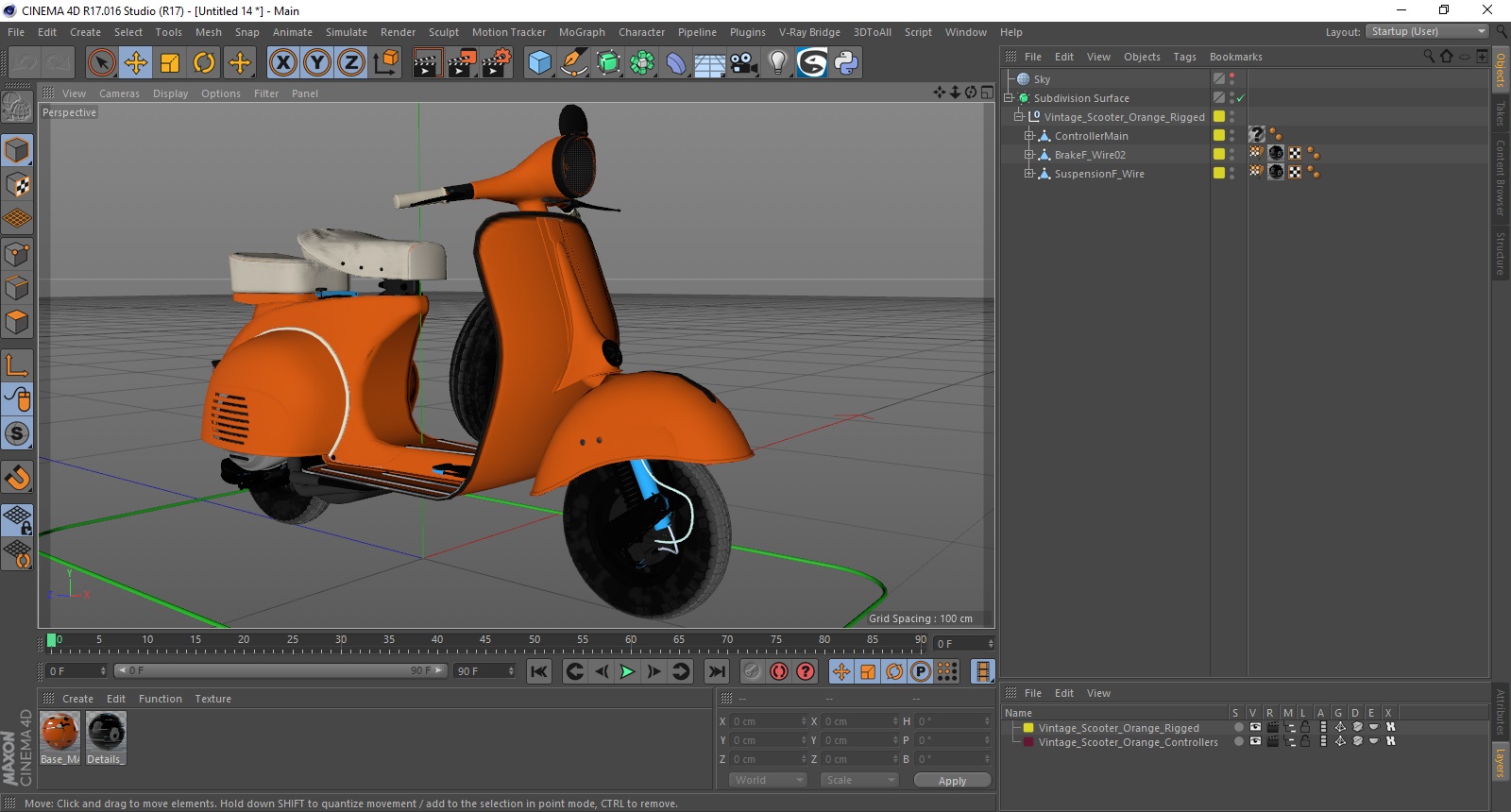 3D Vintage Scooter Orange Rigged for Cinema 4D model