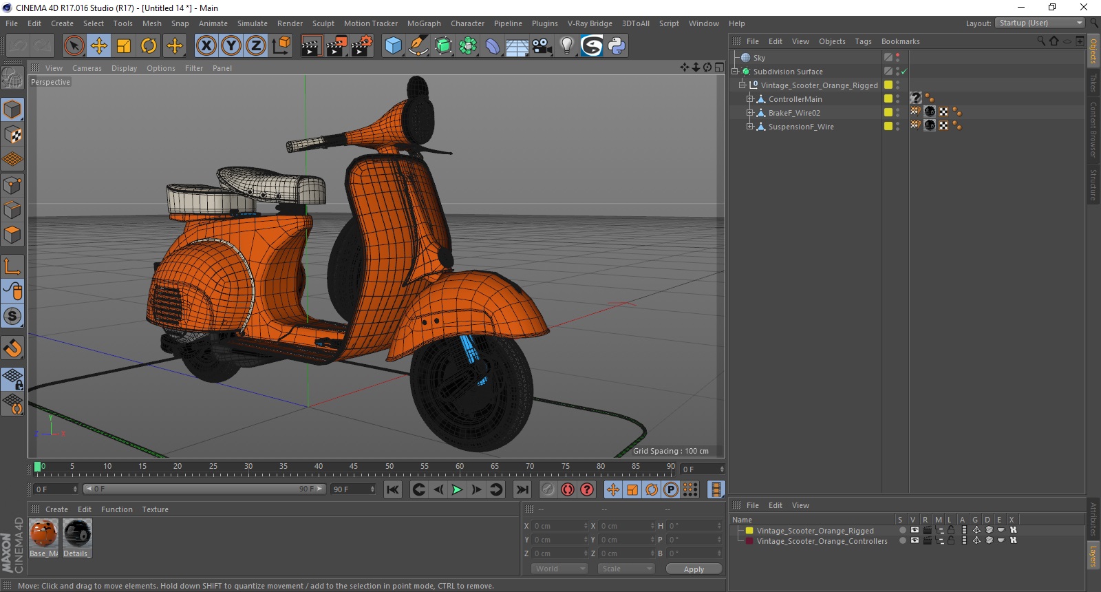 3D Vintage Scooter Orange Rigged for Cinema 4D model