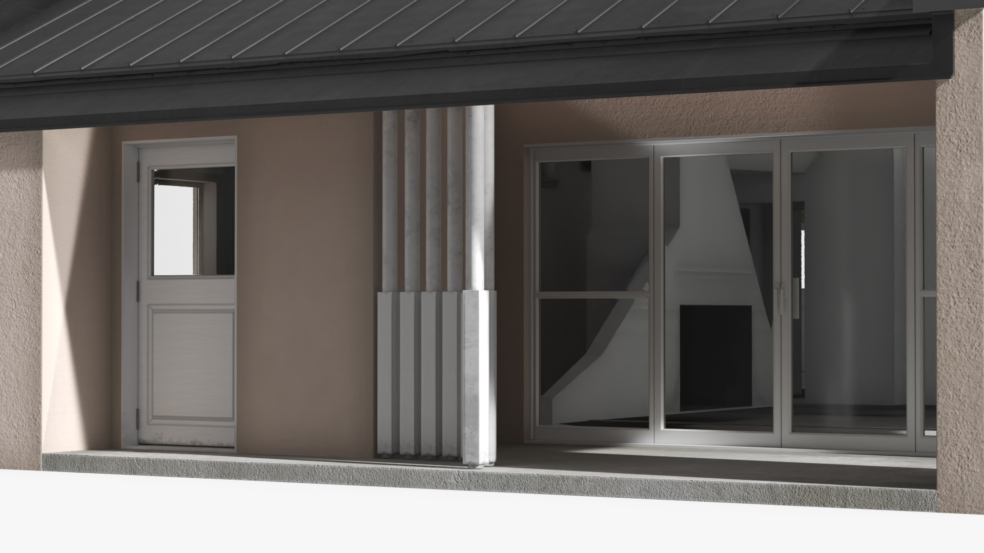 Minimalist House with Brick Chimney Beige Simplified - view 7