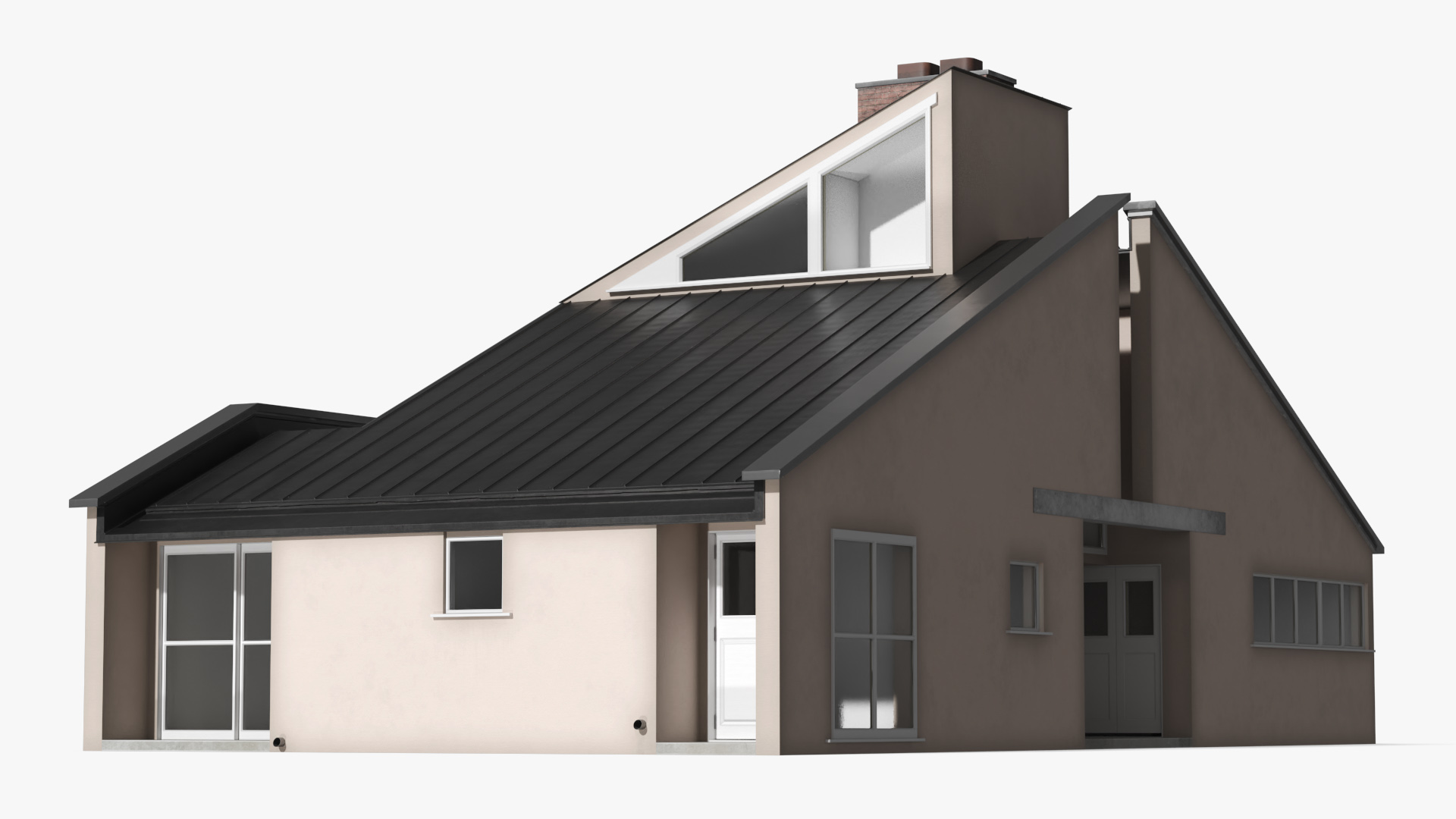Minimalist House with Brick Chimney Beige Simplified - view 2
