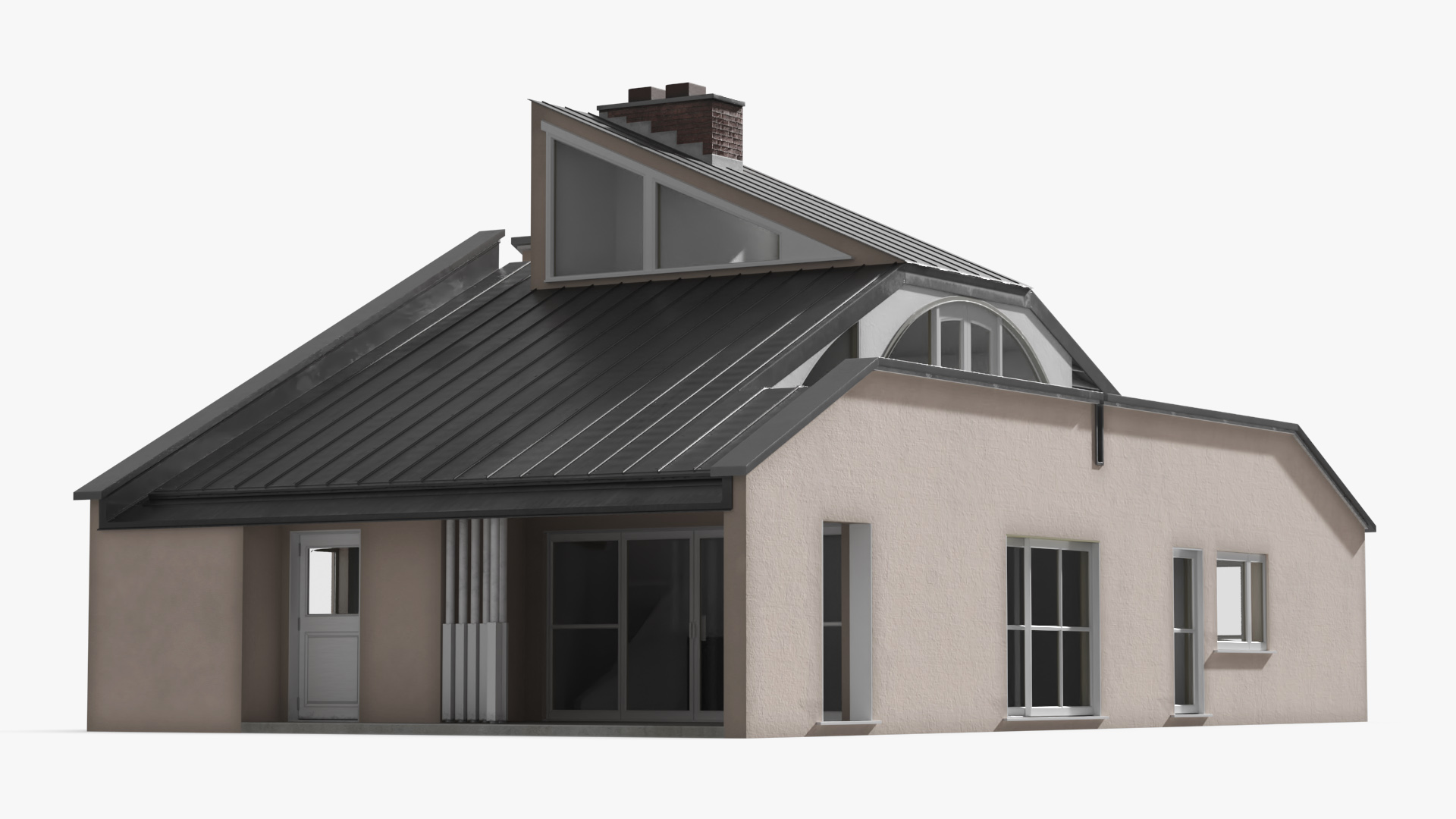 Minimalist House with Brick Chimney Beige Simplified - view 5