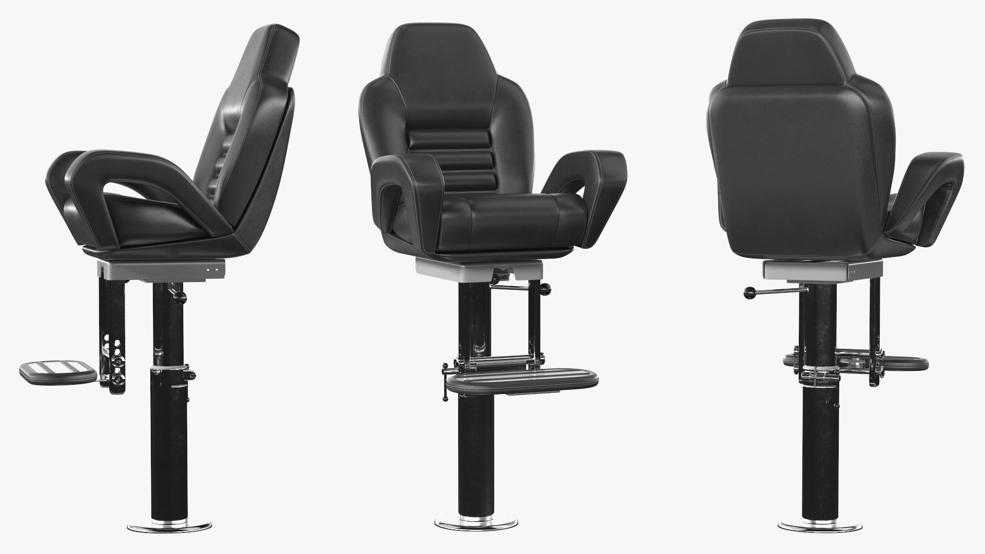 3D Captain Helm Chair with Footrest Black model