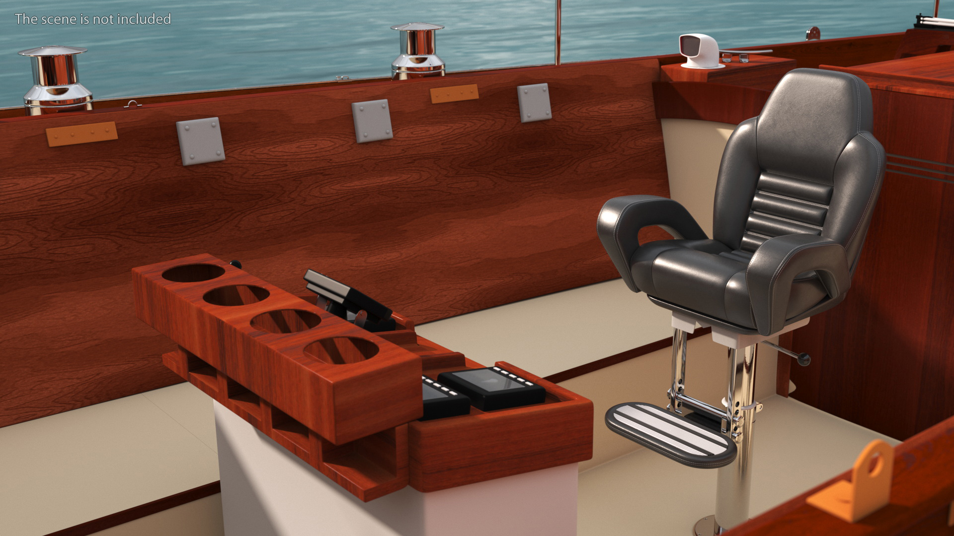 3D Captain Helm Chair with Footrest Black model