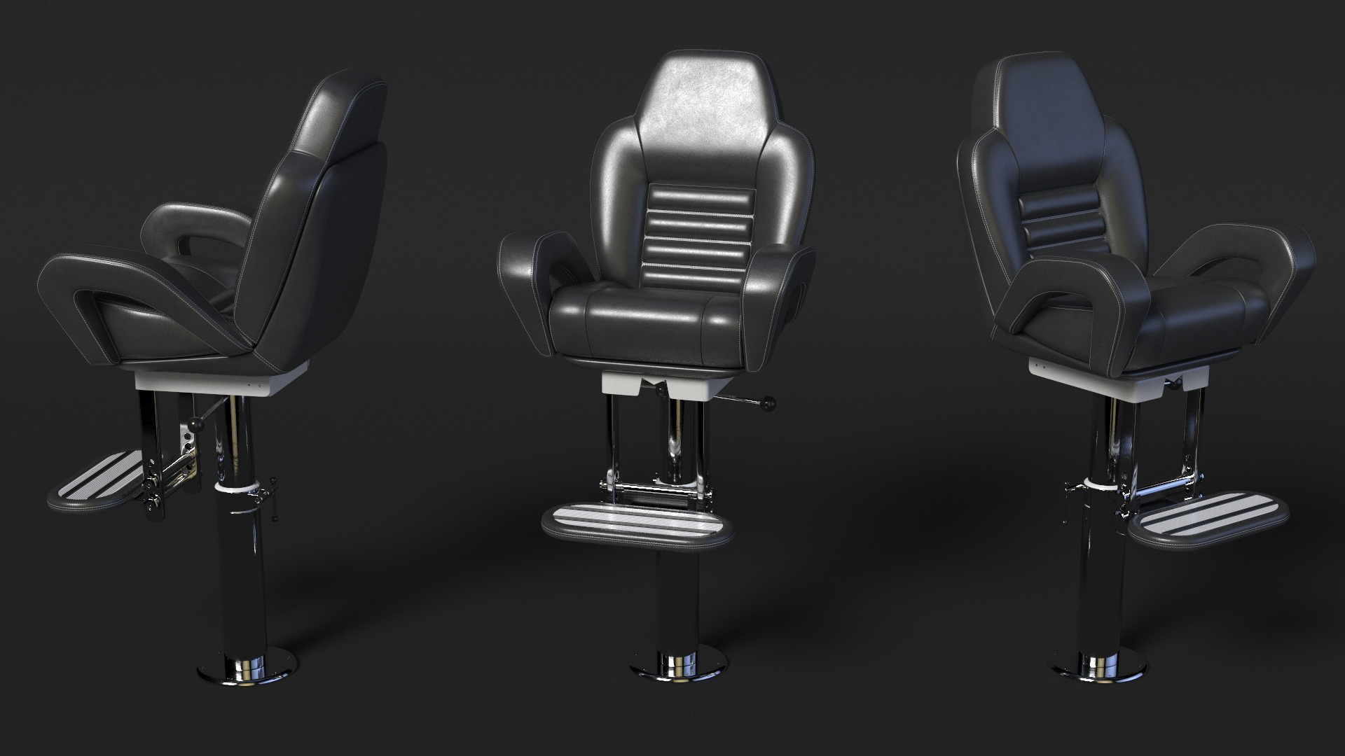 3D Captain Helm Chair with Footrest Black model