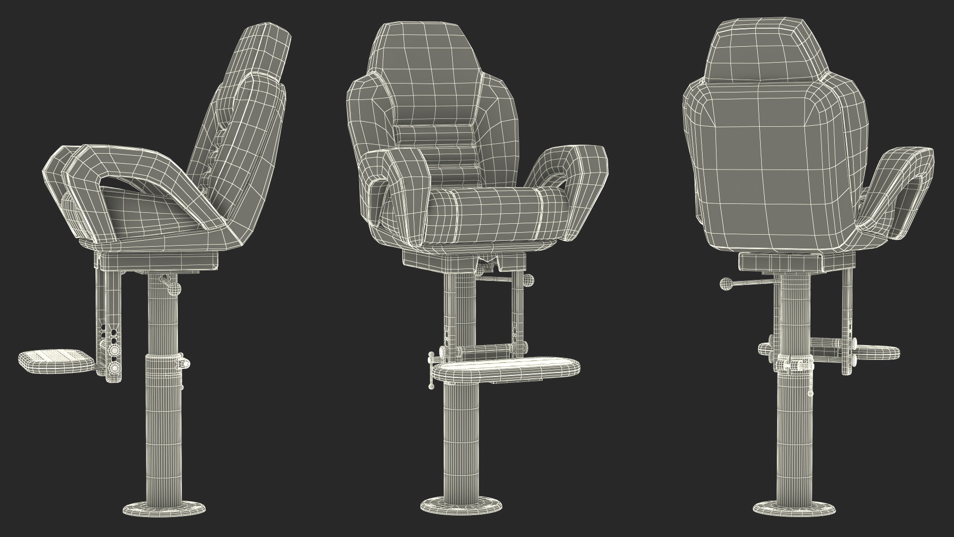 3D Captain Helm Chair with Footrest Black model