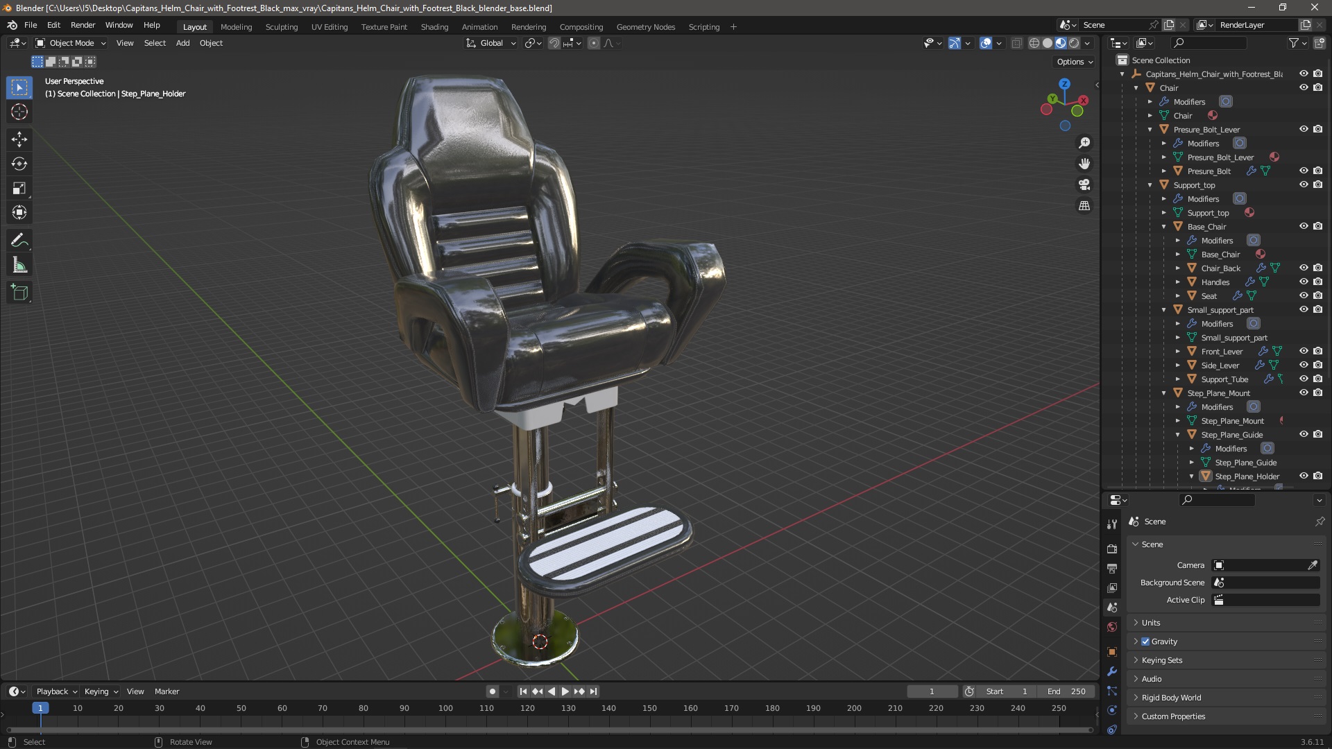 3D Captain Helm Chair with Footrest Black model