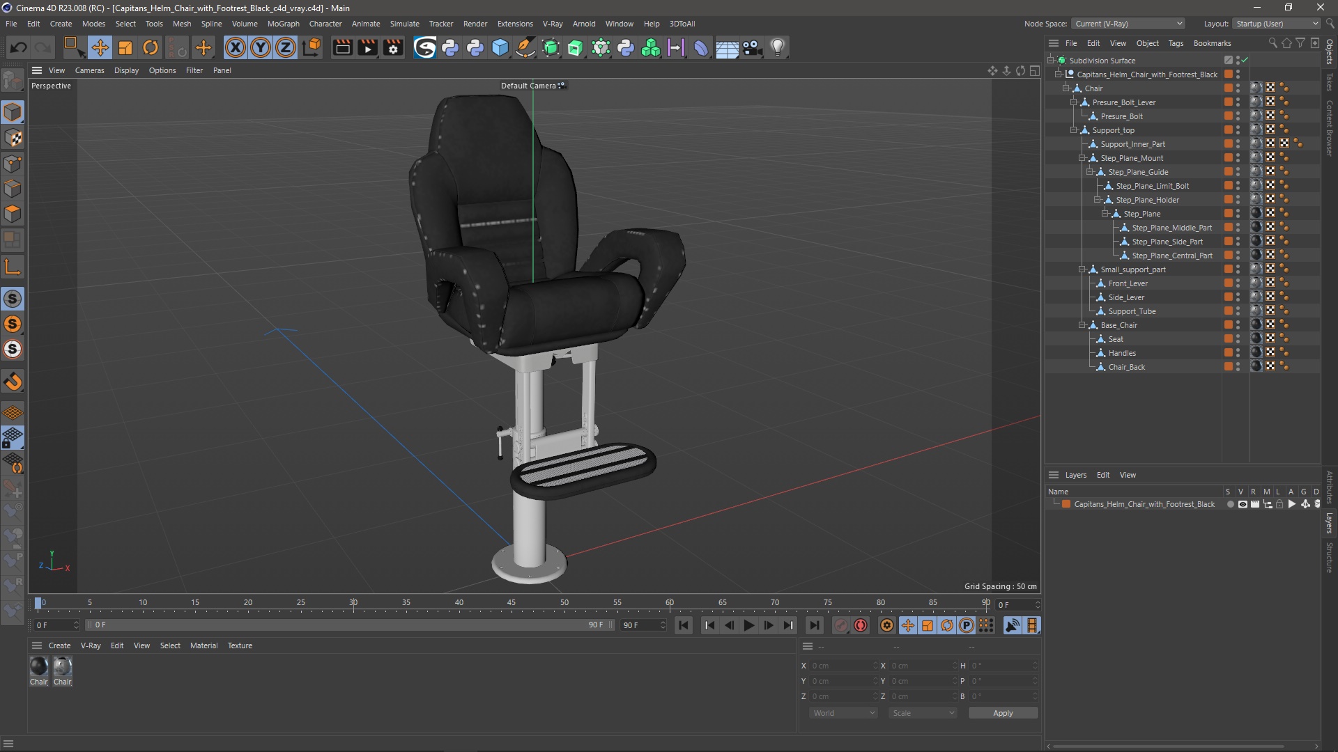 3D Captain Helm Chair with Footrest Black model