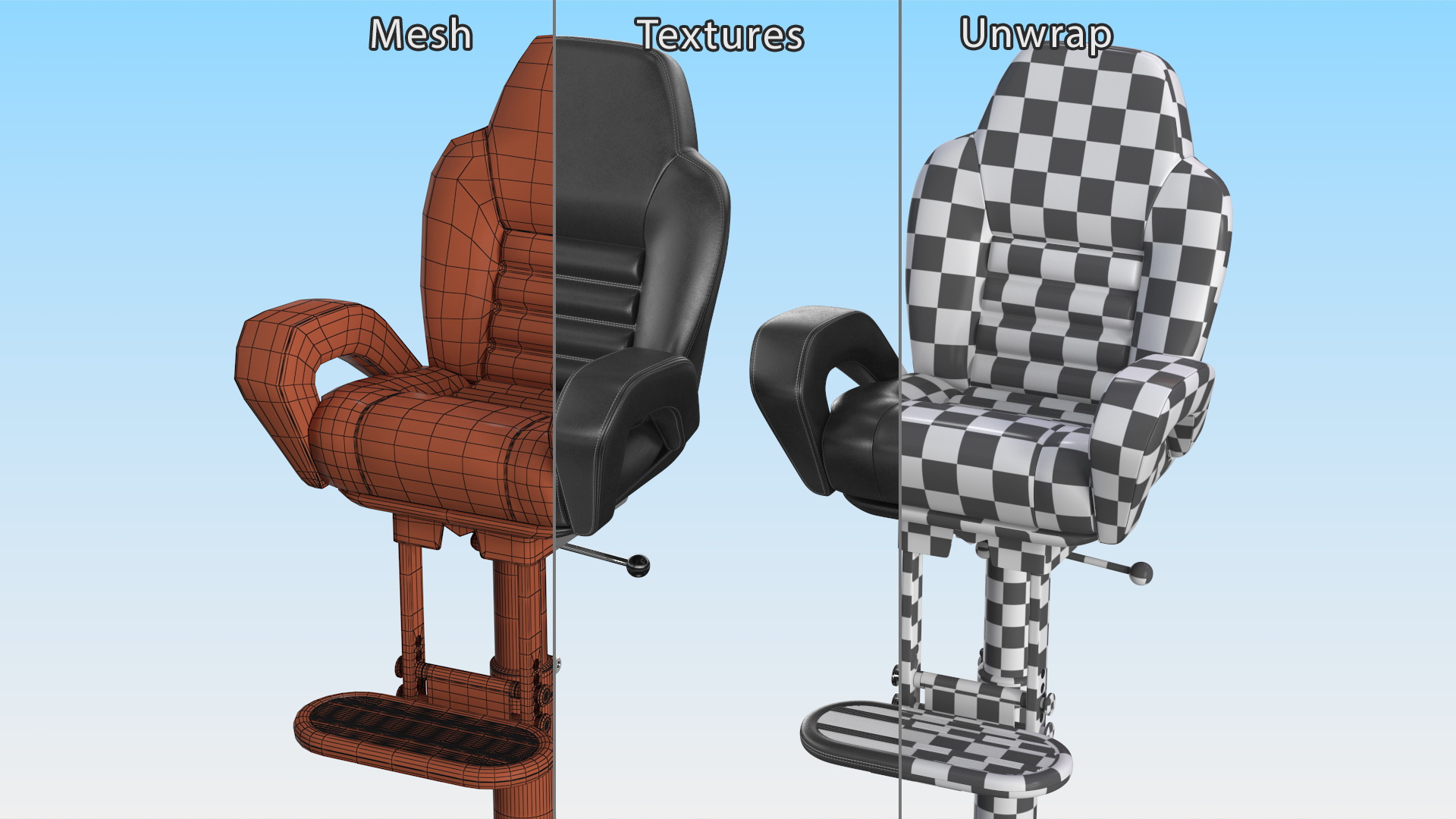 3D Captain Helm Chair with Footrest Black model