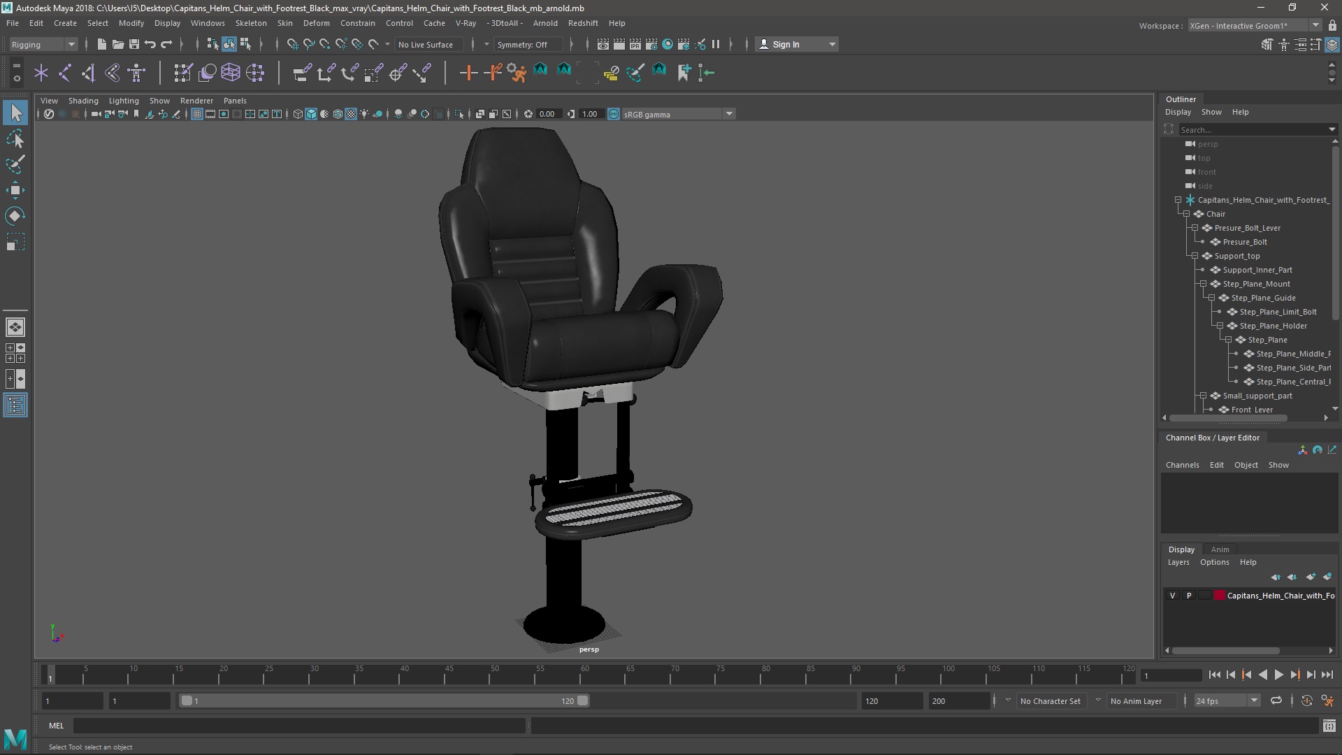 3D Captain Helm Chair with Footrest Black model