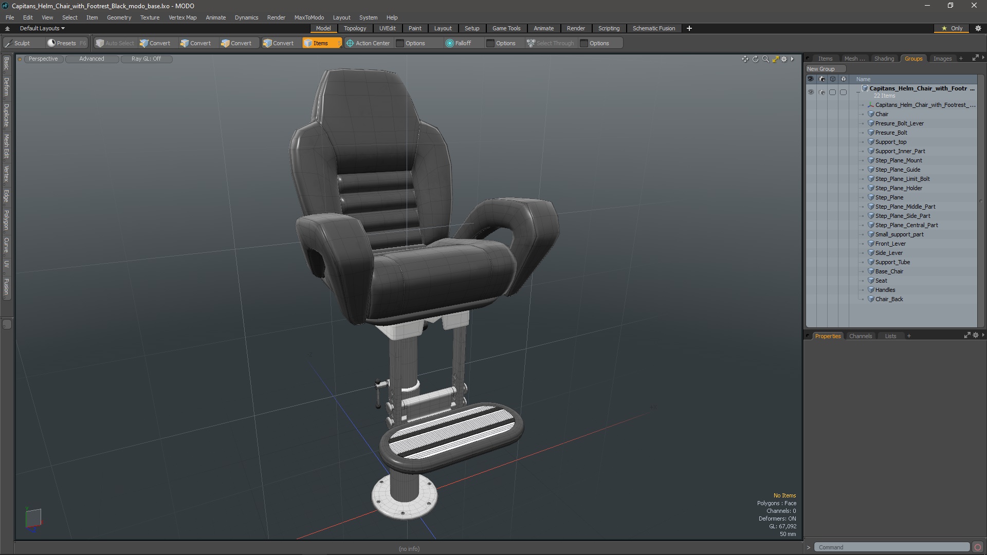 3D Captain Helm Chair with Footrest Black model