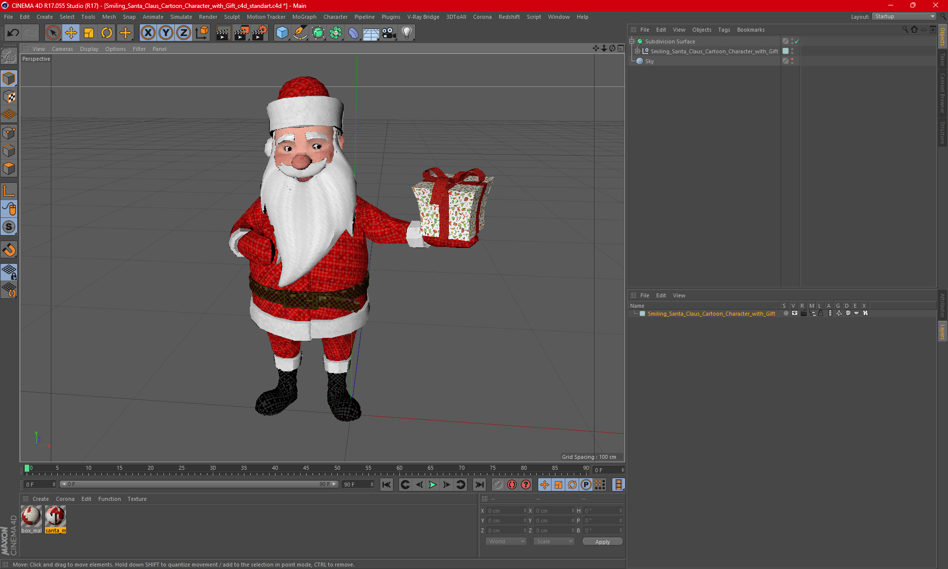 Smiling Santa Claus Cartoon Character with Gift 3D