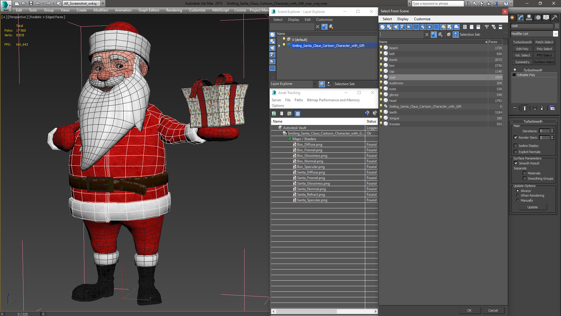 Smiling Santa Claus Cartoon Character with Gift 3D