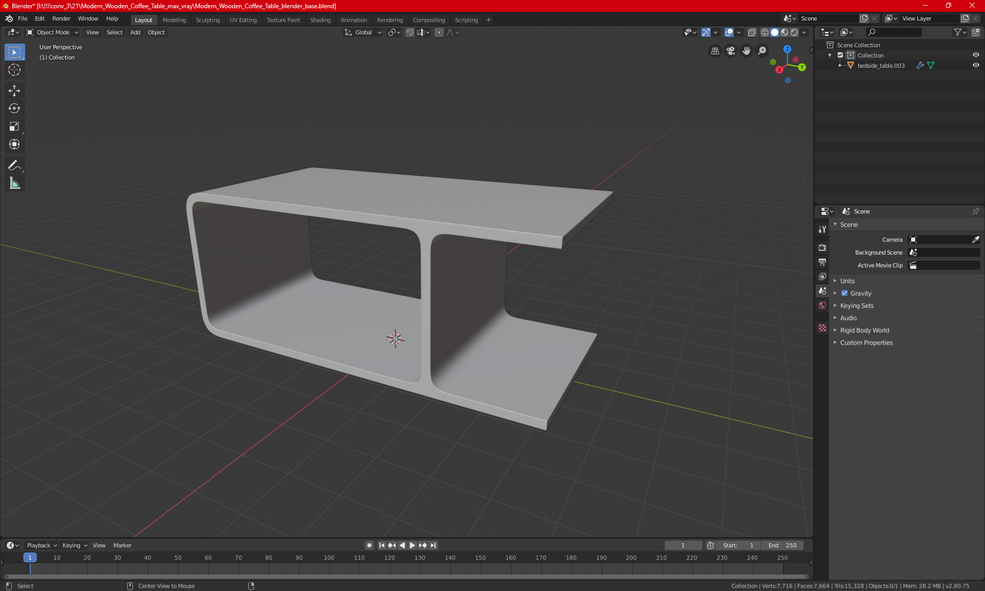 Modern Wooden Coffee Table for 3D Print 3D model