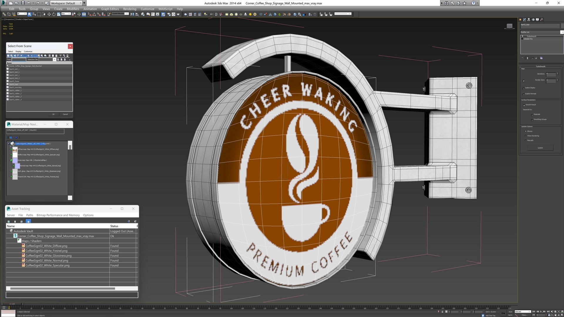 Corner Coffee Shop Signage Wall Mounted 3D model
