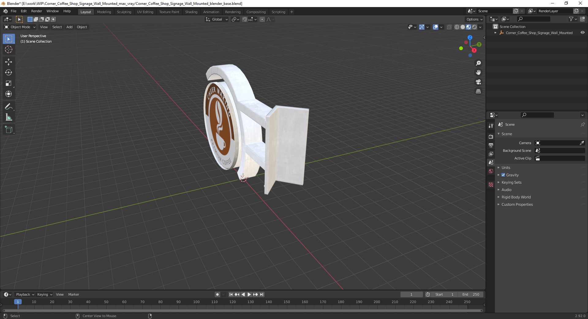 Corner Coffee Shop Signage Wall Mounted 3D model