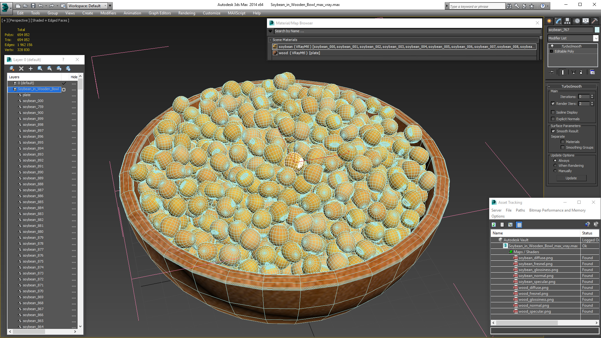 Soybean in Wooden Bowl 3D