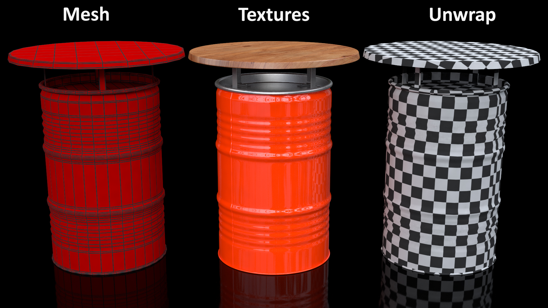 Upcycled Oil Drum Bar Table 3D