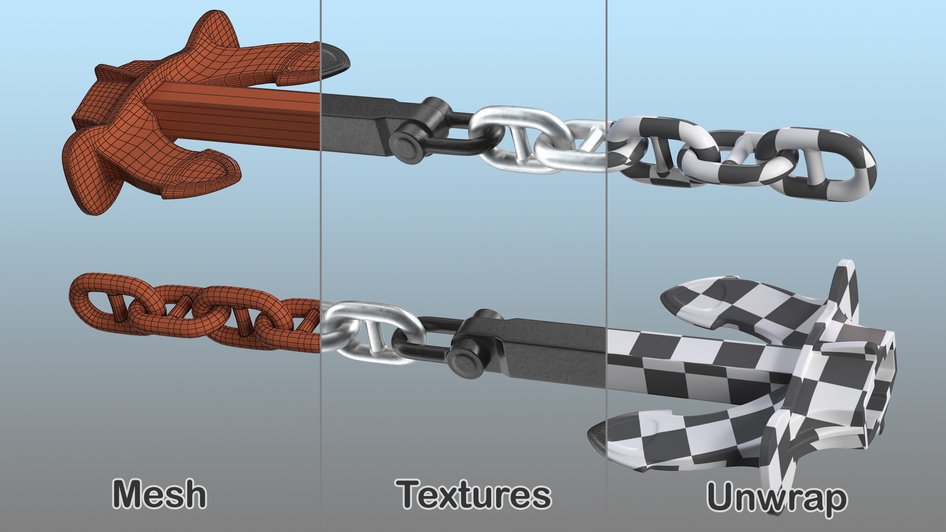 Ship Anchor with Chain 3D
