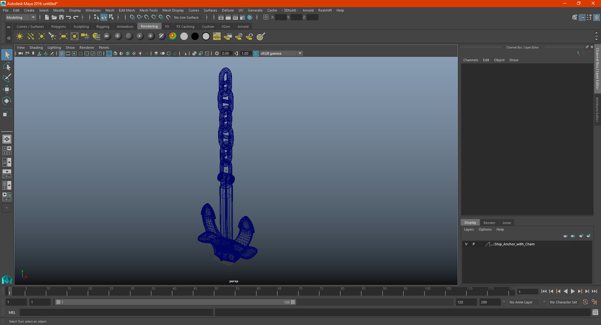 Ship Anchor with Chain 3D