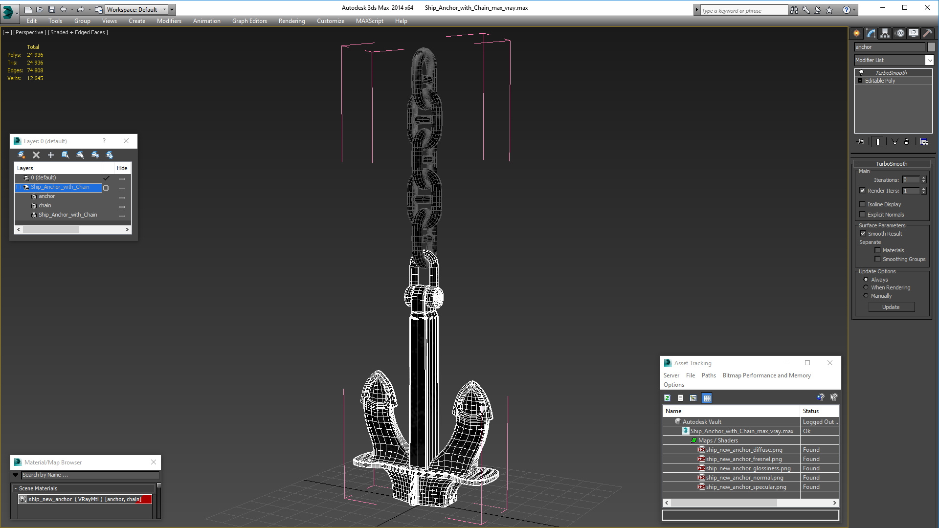 Ship Anchor with Chain 3D