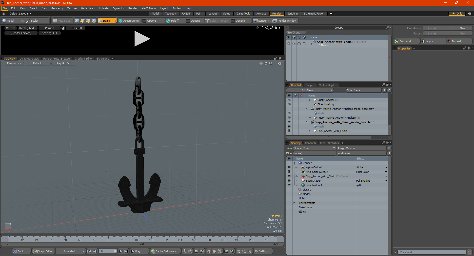 Ship Anchor with Chain 3D