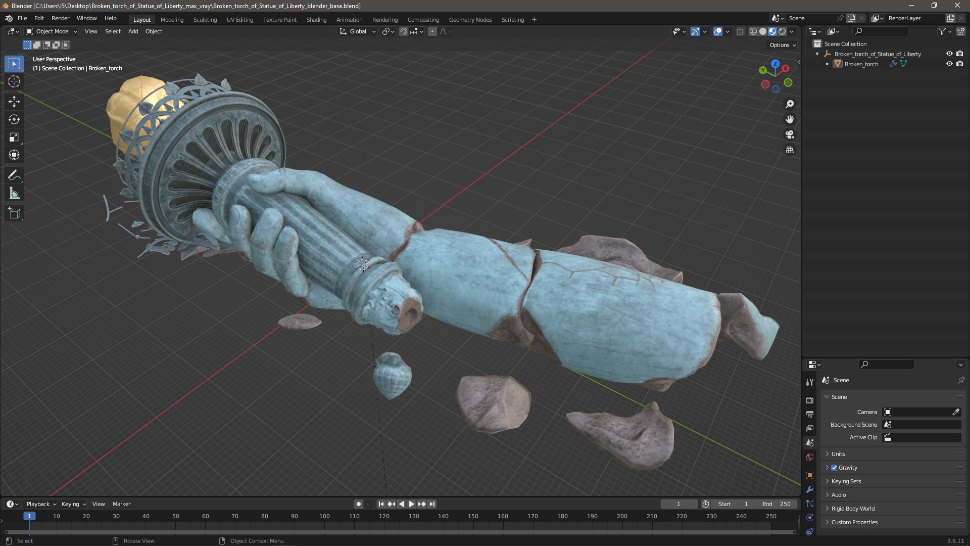 3D Broken Torch of Statue of Liberty model