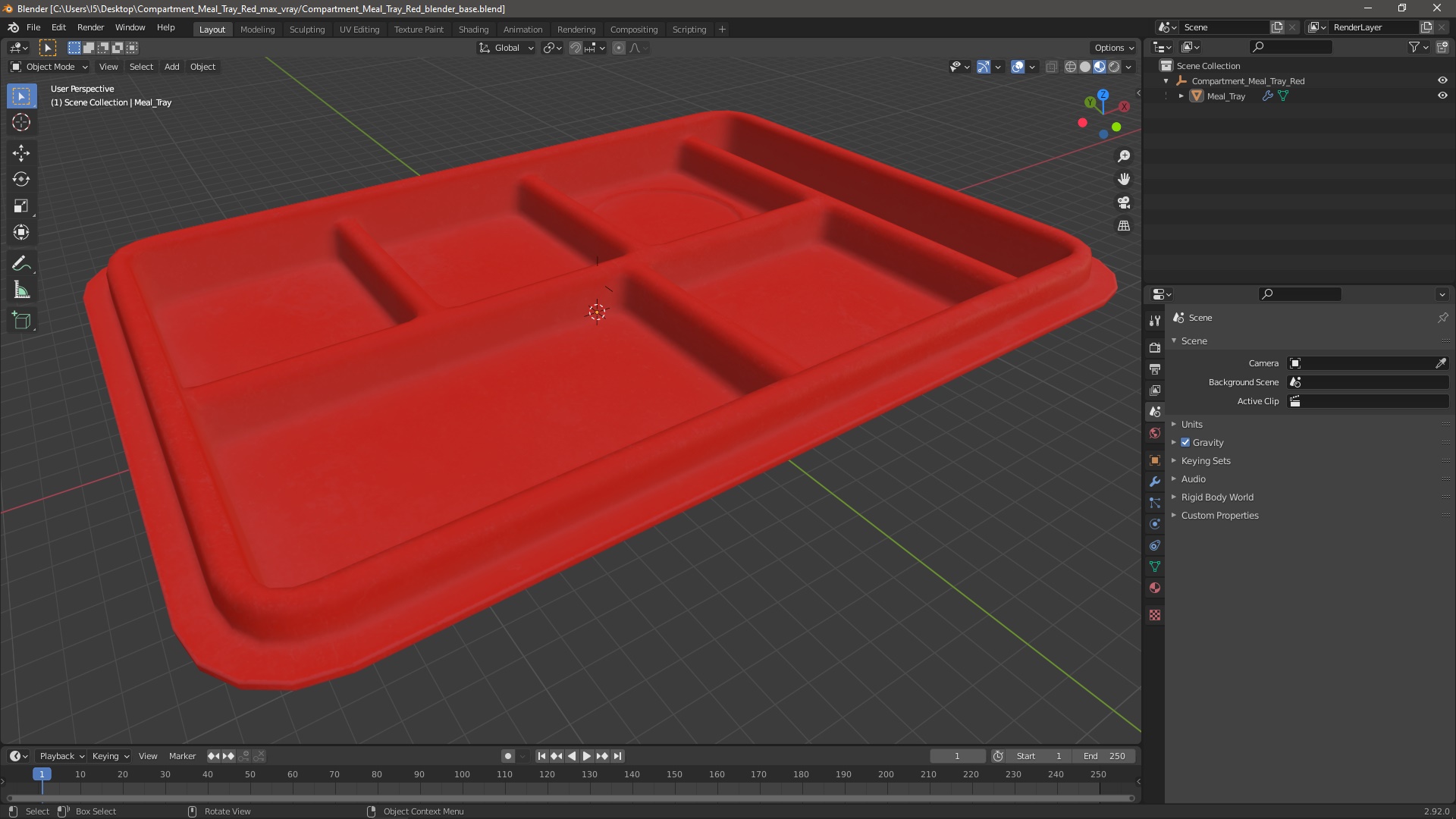 3D model Compartment Meal Tray Red